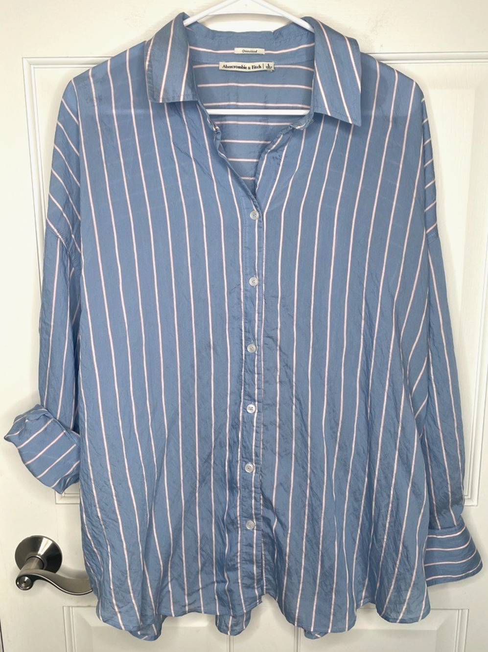 Abercrombie & Fitch Women's Oversized Striped Button-Down Shirt Sz L Preppy